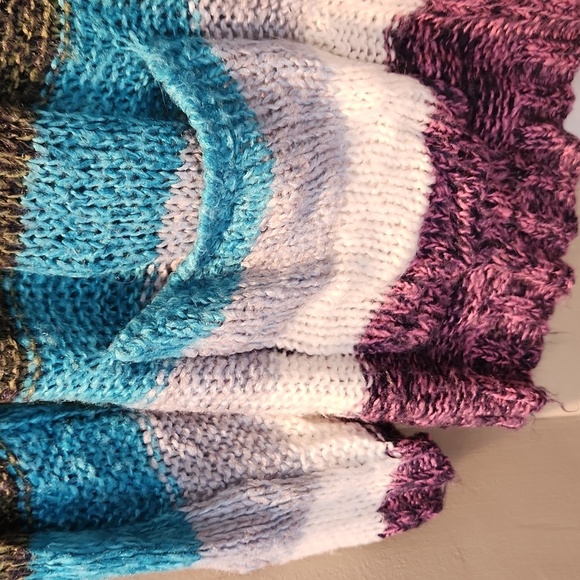 Ultra Flirt Women's V-Neck Striped Sweater - Blue, Purple, White, Large - Picture 3 of 5